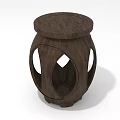 Dark Wooden Stool Featuring Round Top And Hollow Carved Patterns For Home Use