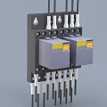 Industrial Control Equipment With Black Base Multiple White Terminal Blocks Gray Modules And Colored Labels 3d model