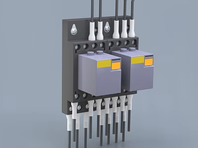 Industrial Control Equipment With Black Base Multiple White Terminal Blocks Gray Modules And Colored Labels 3d model