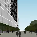 Modern Office Building Complex With Tall Tower Square Structure And Glass Facade