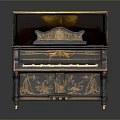 Vintage Ornate Piano With Intricate Golden Carvings And Decorative Black Frame