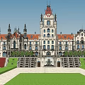 European Detached Villa Featuring Red Roof White Exterior Symmetrical Design Front Lawn And Tower