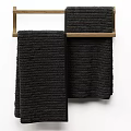 Black Striped Towels Hanging on Wooden Rack for Bathroom Decor