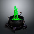 Black Cauldron With Green Flame Red Hook And Decorative Legs