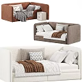 Modern Cozy Sofa Bed Design in White and Brown with Patterned Pillows and Soft Blanket 3d model
