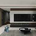 Modern Living Dining Room Interior With White Sofa TV Wall Rug And City View Window