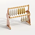 Elephant Shaped Wooden Storage Rack with Double Layer Design Hanging White and Gold Towels