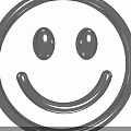 Shiny Metallic Smiley Face Character With Circular Frame And Curved Mouth