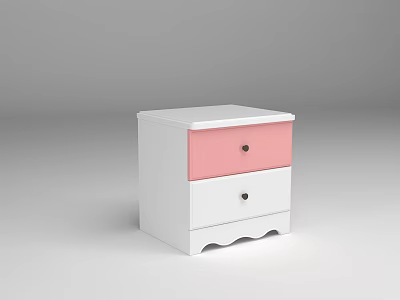 White and Pink Bedside Table with Two Drawers and Scalloped Base 3d model