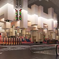 Modern Interior Space With Geometric White Structures Colorful Traffic Lights And Zebra Floor Design