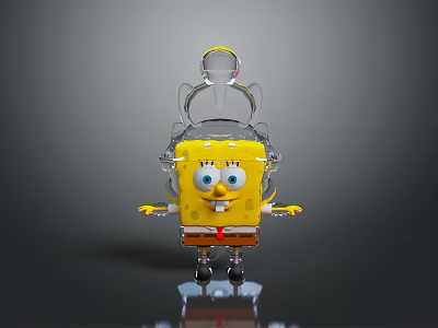 3D SpongeBob SquarePants Character With Yellow Body Big Eyes Transparent Helmet And Reflective Base 3d model