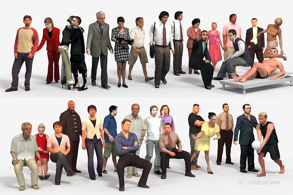 Diverse Group Of People With Different Poses And Various Clothing Styles 3d model 
