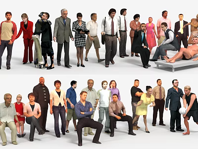Diverse Group Of People With Different Poses And Various Clothing Styles 3d model
