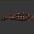 Red and Black Sci Fi Starship With Futuristic Weapon Systems and 3D Render Design