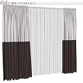 Two Tone White And Dark Brown Curtains With Sheer Middle Panel And Gold Trim Edges