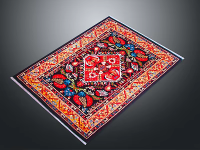 Vibrant Traditional Area Rug With Intricate Floral Geometric Patterns And Colorful Border Design 3d model
