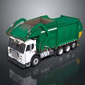 Green And White Garbage Truck With Open Container For Waste Collection