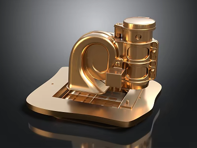Shiny Golden Metallic Mechanical Component Featuring Turbo Like Structure And Base 3d model