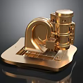 Shiny Golden Metallic Mechanical Component Featuring Turbo Like Structure And Base