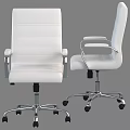 Modern Office Desk Chair Set With White Leather Upholstery And Chrome Metal Armrests