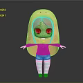Game Movie Character Chibi Style With Orange Hair Bread Shaped Hat And Green Striped Socks