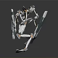 Sleek Futuristic Mechanical Robot With Multiple Limbs And Blue White Wings