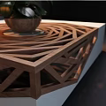 Modern Square Coffee Table White Black Gray With Wooden Spiral Decoration And White Flowers