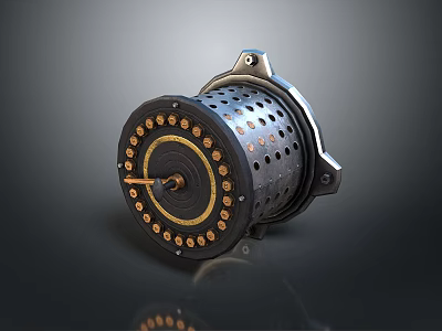 Durable Metal Fishing Reel With Circular Spool Golden Dots And Multiple Holes 3d model