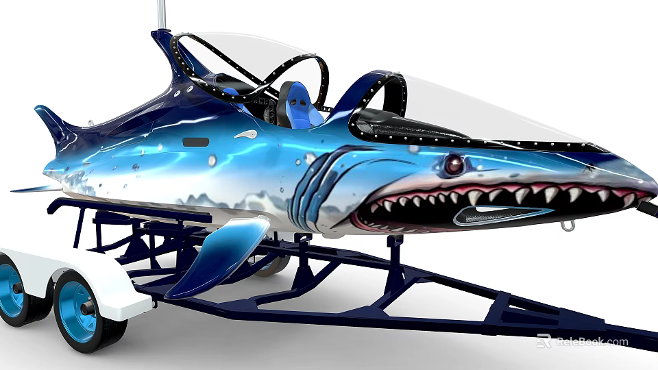 Functional Vehicle With Shark Inspired Design Blue Exterior Trailer Structure And Transparent Windshield 3d model 