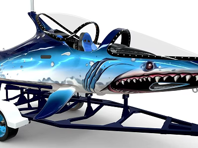 Functional Vehicle With Shark Inspired Design Blue Exterior Trailer Structure And Transparent Windshield 3d model