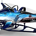 Functional Vehicle With Shark Inspired Design Blue Exterior Trailer Structure And Transparent Windshield