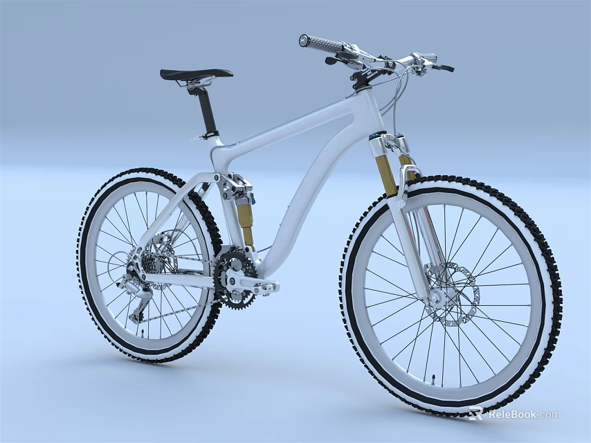 White Mountain Bike with Modern Frame Large Knobby Tires and Suspension 3d model 