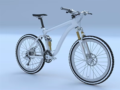White Mountain Bike with Modern Frame Large Knobby Tires and Suspension 3d model