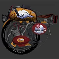 Custom Yellow and Red Motorcycle with Artistic Designs and Red Seat and Black Wheels