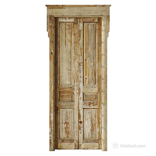Vintage Wooden Hinged Door With Distressed Wood Grain And Old Style Design 3d model 