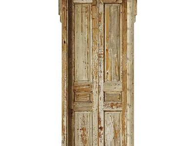 Vintage Wooden Hinged Door With Distressed Wood Grain And Old Style Design 3d model
