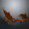 Two Orange Spotted Marine Creature Models One Larger One Smaller Against Grey Background With Reflections 3d model