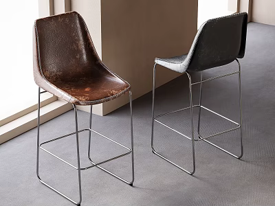 Modern Bar Stools with Metal Frame and Leather Seat in Brown Black Modern Design 3d model