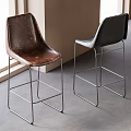 Modern Bar Stools with Metal Frame and Leather Seat in Brown Black Modern Design