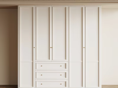 Modern White Wardrobe Design With Multiple Doors Drawers And Gold Handles 3d model