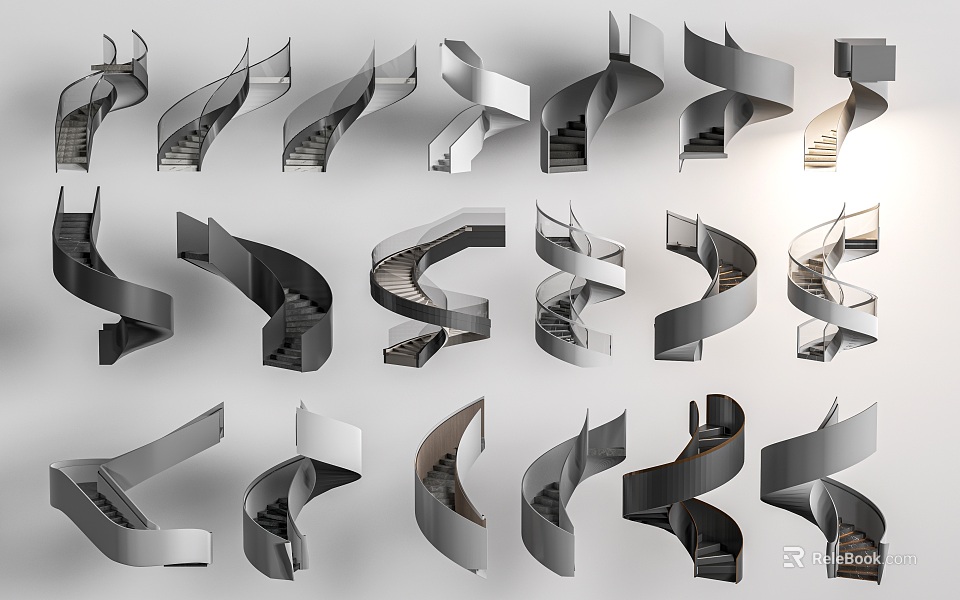 Modern Architectural Staircase Designs With Different Curved Spiral And Contemporary Styles 3d model 