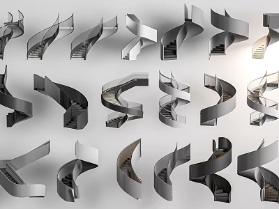 Modern Architectural Staircase Designs With Different Curved Spiral And Contemporary Styles 3d model