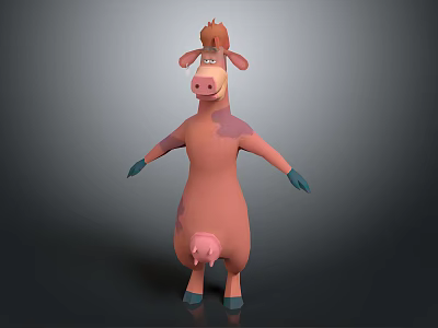 Cartoon Cow Game Film Character 3D Model With Pink Body And Blue Hooves 3d model