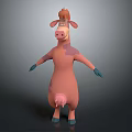 Cartoon Cow Game Film Character 3D Model With Pink Body And Blue Hooves