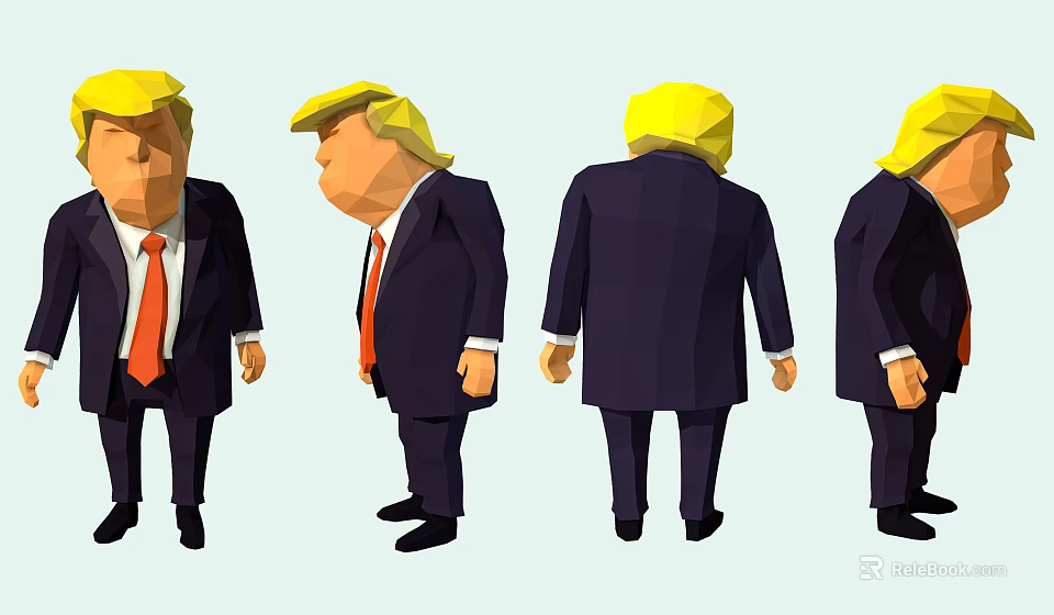 Low Poly Style Decorative Figurine Set With Suits Red Ties And Multiple Angles 3d model 
