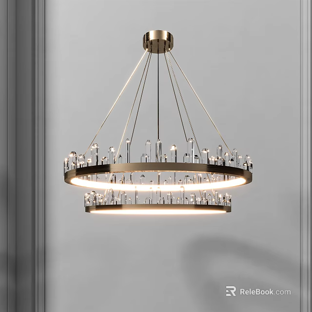 Modern Double Layer Crystal Chandelier With Circular Metal Frame And Decorative Lighting 3d model 