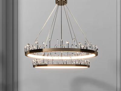 Modern Double Layer Crystal Chandelier With Circular Metal Frame And Decorative Lighting 3d model