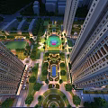 Aerial View Planning Urban Design With High Rise Buildings And Central Green Spaces