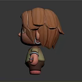 Cute 3D Cartoon Character With Orange Hair Green Eyes Frowning Expression And Arm Bandage