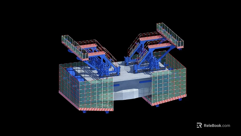 Industrial Equipment With Blue Mechanical Components And Transparent Panel Support Platforms 3d model 